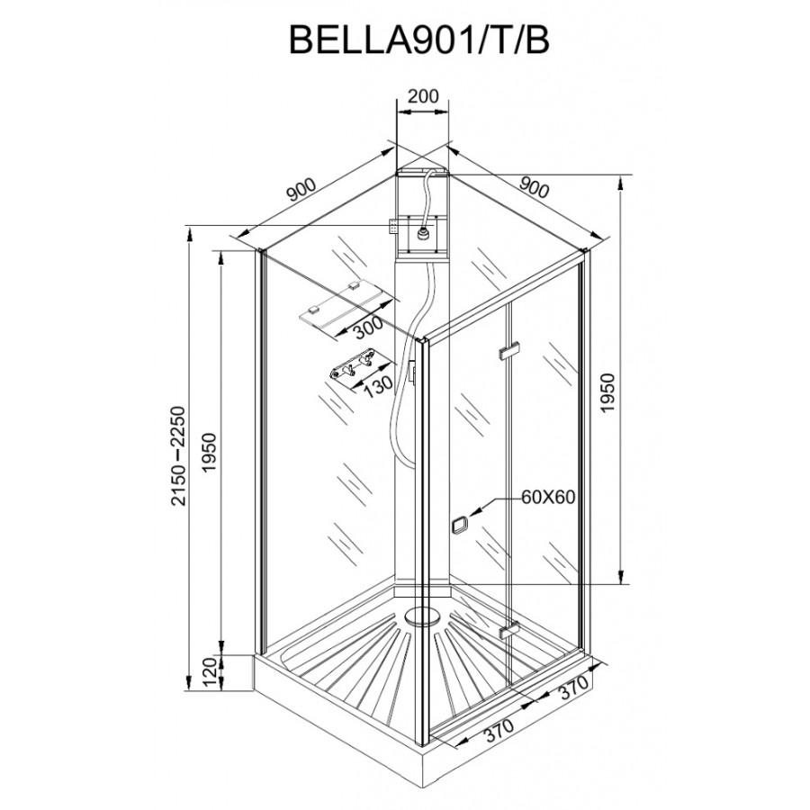 Душевая кабина Cerutti SPA Bella 901B 90x90 без крыши