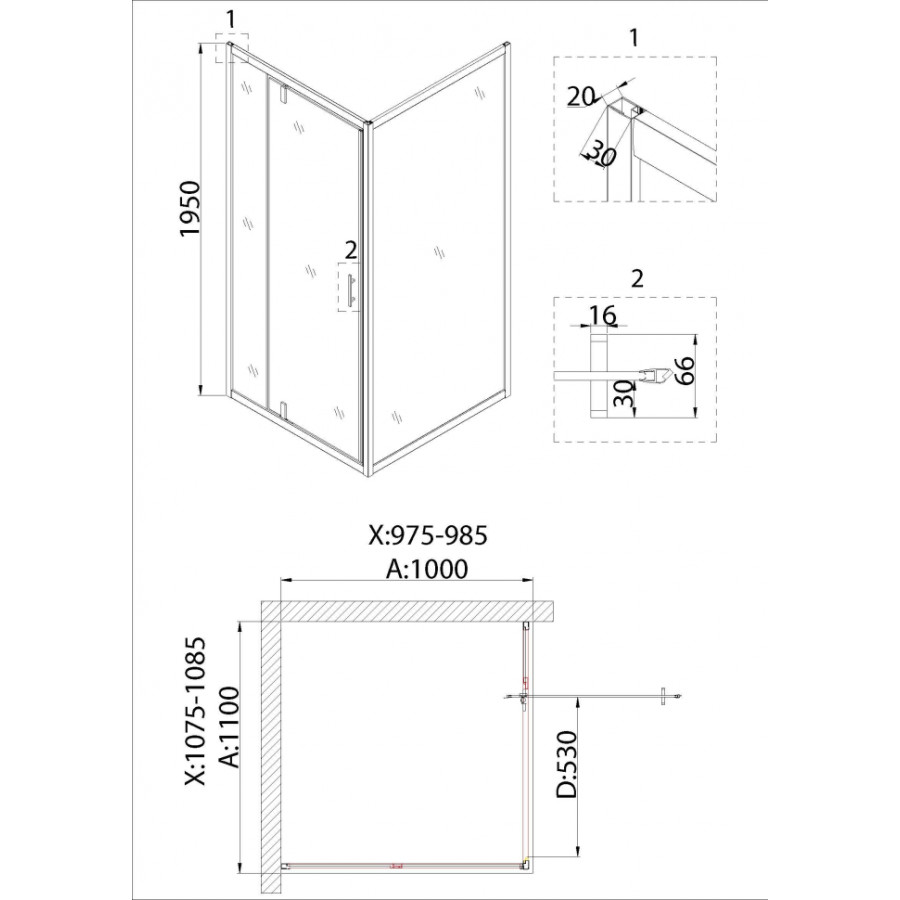 Душевой уголок Niagara Nova NG-43-11AG-NG-A100G 110x100