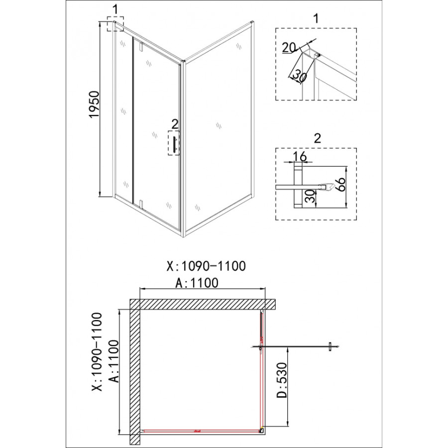 Душевой уголок Niagara Nova NG-43-11AG-NG-A110G 110x110