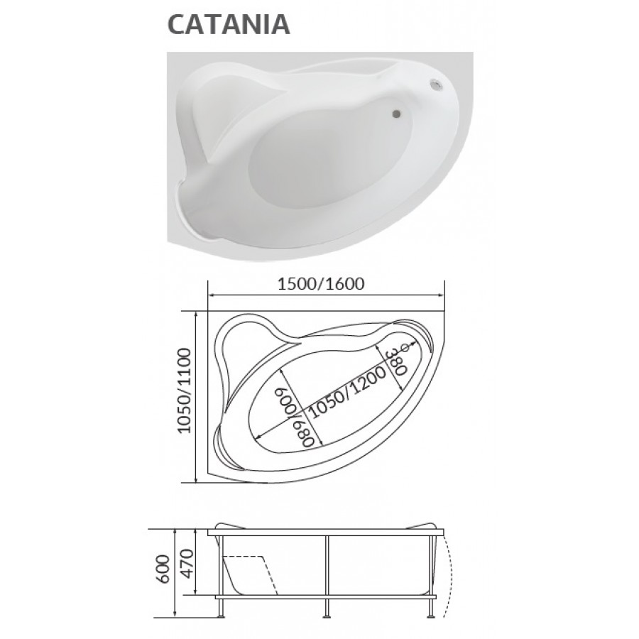 Акриловая ванна 1MarKa Catania 160x110 R
