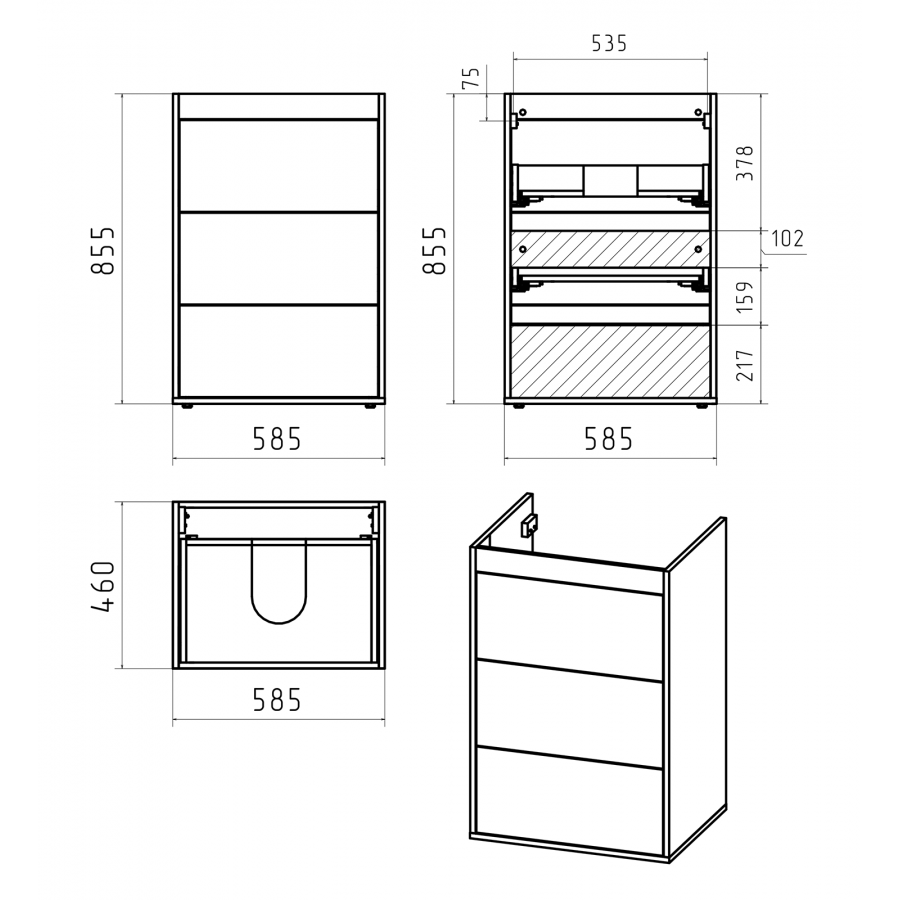 Тумба с раковиной для стиральной машины Brevita Grafit White 60 УТ000014841  L, 39664 цена, купить в Санкт-Петербурге